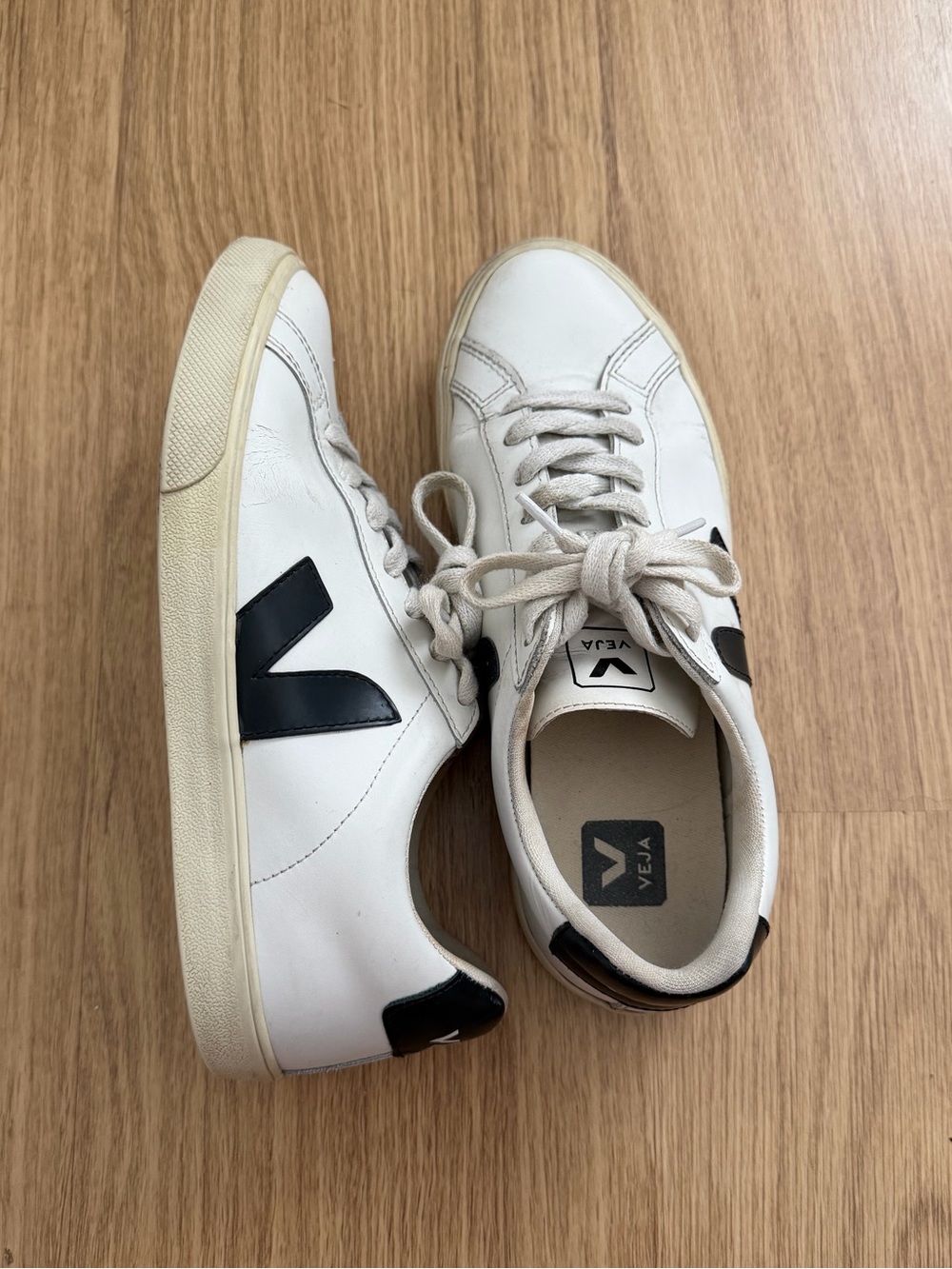 Veja V-10 White Leather Sneakers with Black V Logo